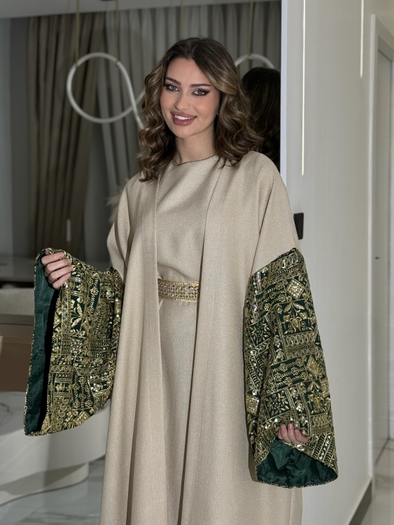 Long Sleeve Dress With Abaya جلابية ماسة (أخضر)