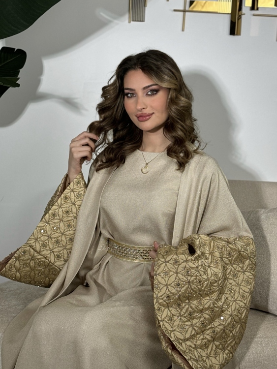 Long Sleeve Dress With Abaya جلابية ماسة (دهبي)