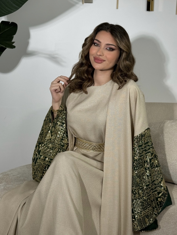 Long Sleeve Dress With Abaya جلابية ماسة (أخضر)