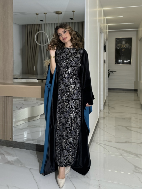 جلابية ملاك( نقشه ٤)Batwing Sleeve Long Dress
