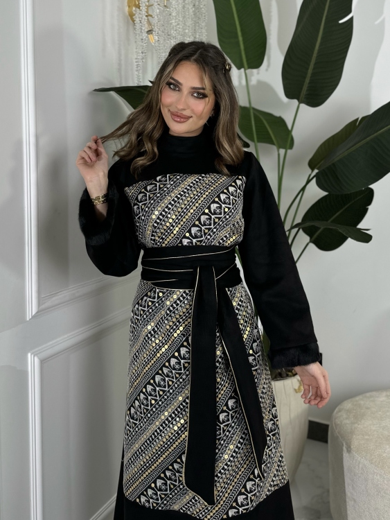 Jalabiya Dress With Fur Collar(نقشة 1) جلابية الكشخه 