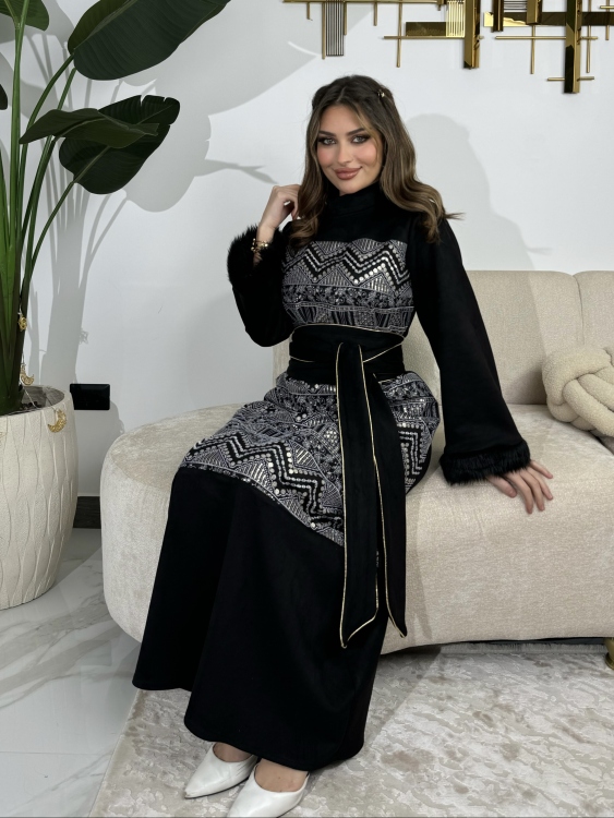 Jalabiya Dress With Fur Collar (نقشة2)جلابية الكشخه 