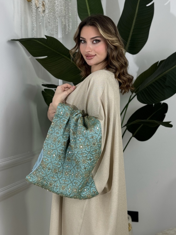 Long Sleeve Dress With Abaya جلابية ماسة (تركواز)