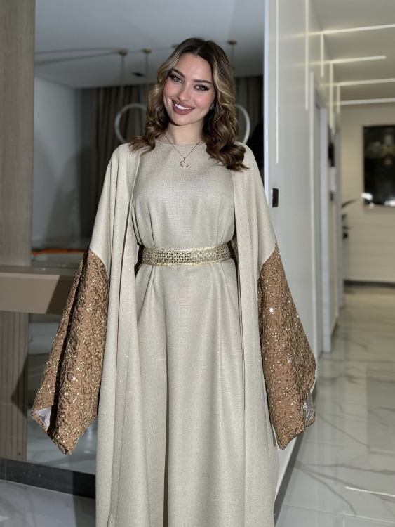 Long Sleeve Dress With Abaya جلابية ماسة (أبني)