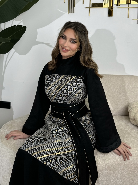 Jalabiya Dress With Fur Collar(نقشة 1) جلابية الكشخه 