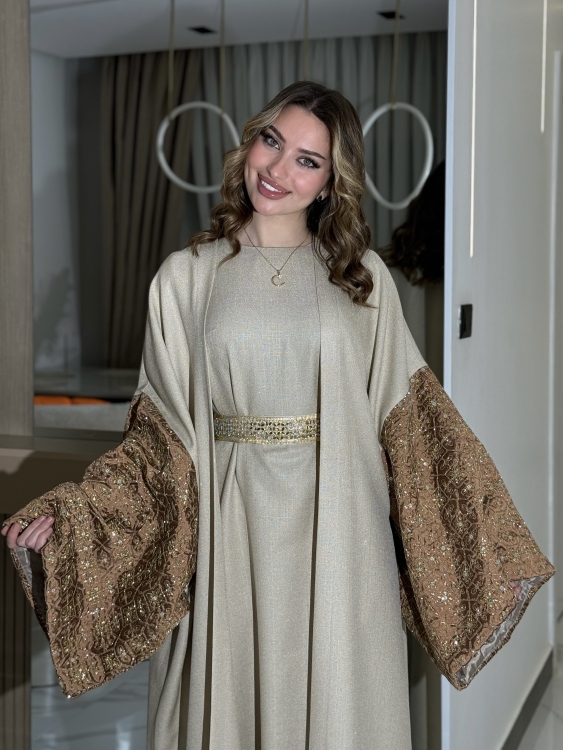 Long Sleeve Dress With Abaya جلابية ماسة (أبني)