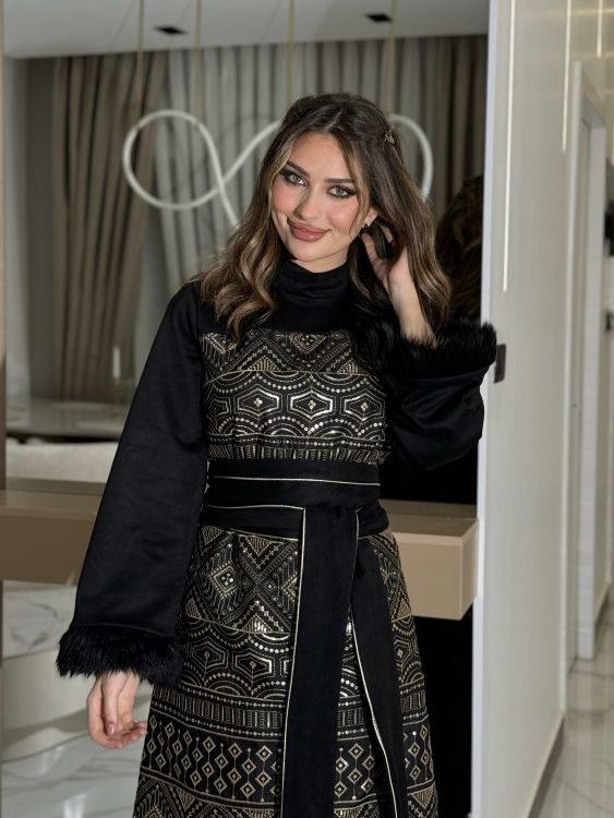 Jalabiya Dress With Fur Collar (نقشة4)جلابية الكشخه 