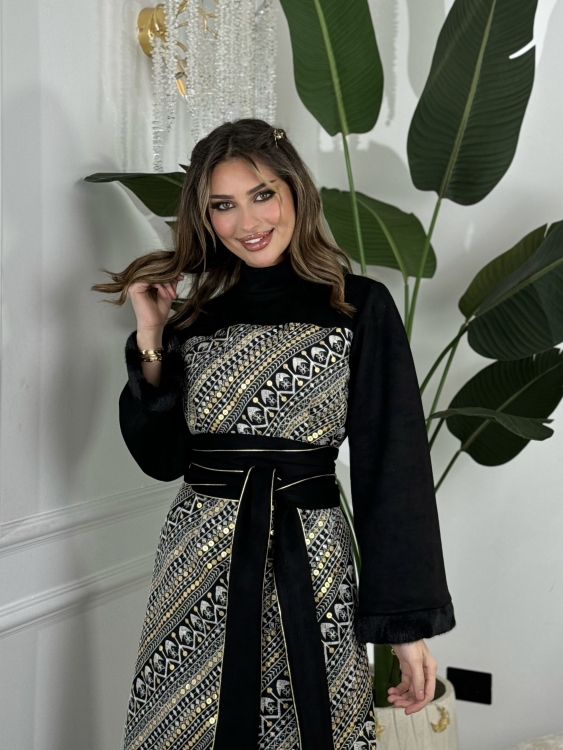 Jalabiya Dress With Fur Collar(نقشة 1) جلابية الكشخه 