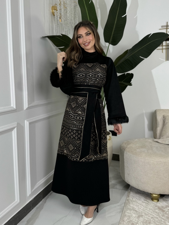 Jalabiya Dress With Fur Collar (نقشة4)جلابية الكشخه 