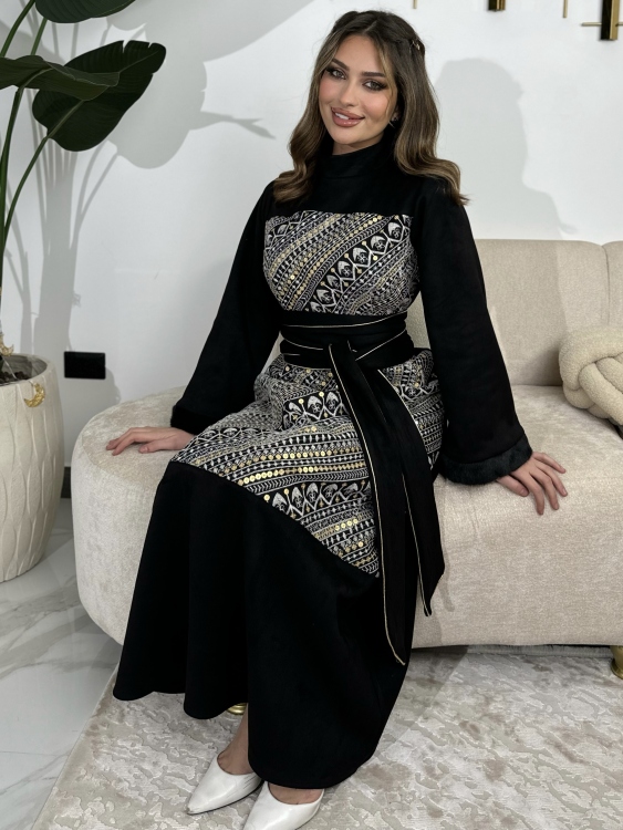 Jalabiya Dress With Fur Collar(نقشة 1) جلابية الكشخه 