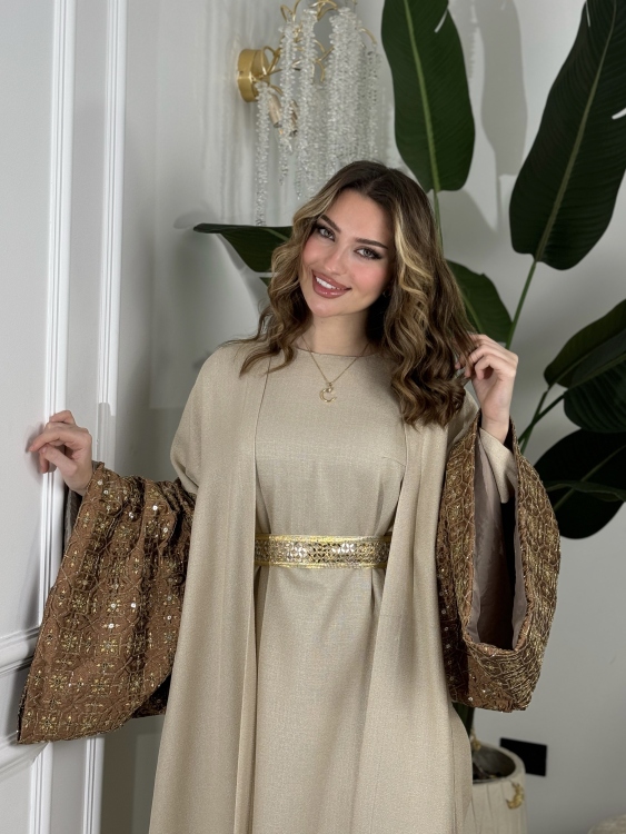 Long Sleeve Dress With Abaya جلابية ماسة (أبني)
