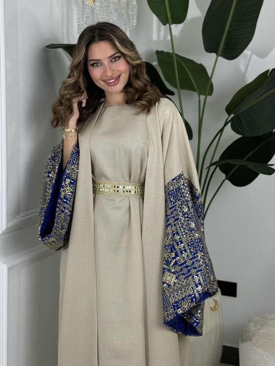 Long Sleeve Dress With Abaya جلابية ماسة (نيلي)