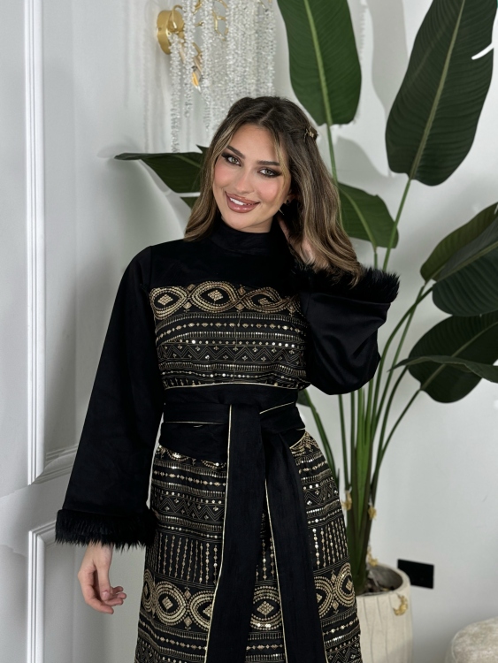 Jalabiya Dress With Fur Collar (نقشة3)جلابية الكشخه 