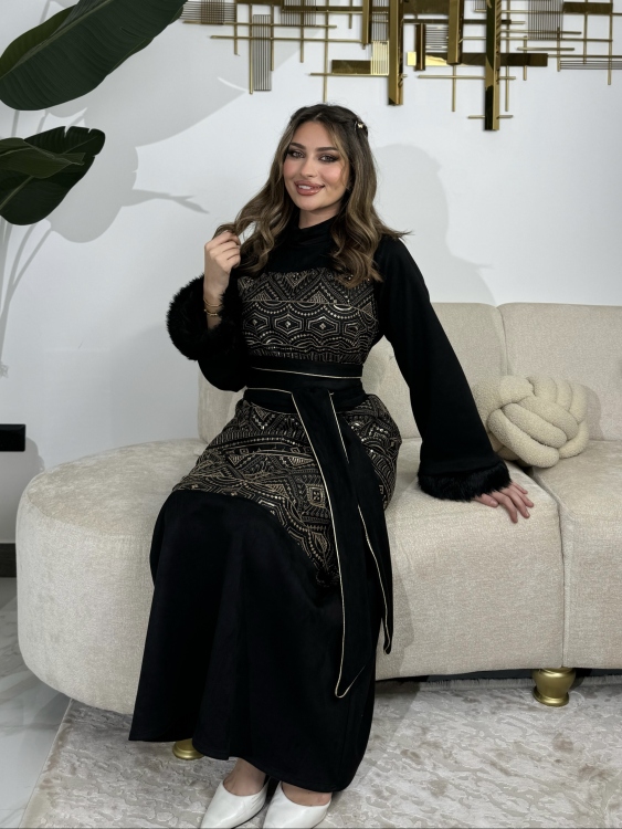 Jalabiya Dress With Fur Collar (نقشة4)جلابية الكشخه 