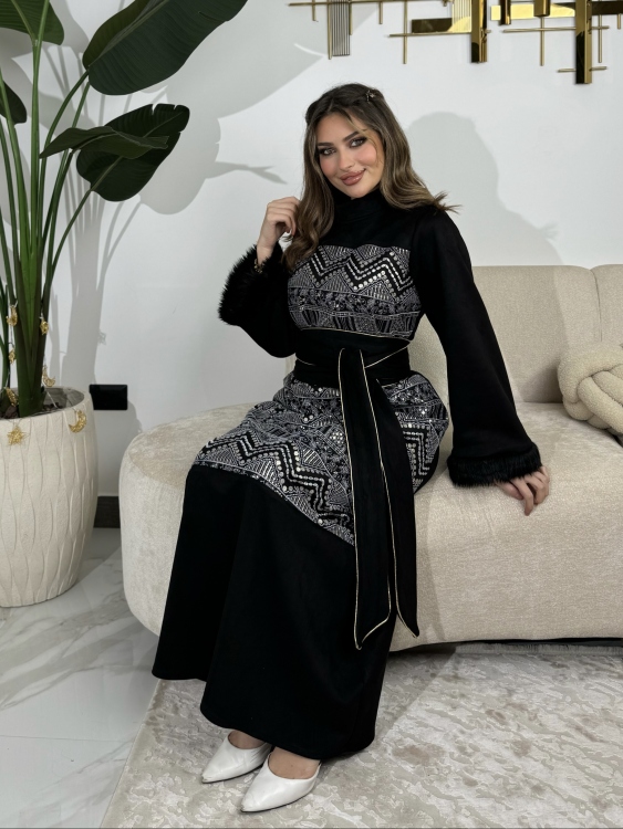 Jalabiya Dress With Fur Collar (نقشة2)جلابية الكشخه 