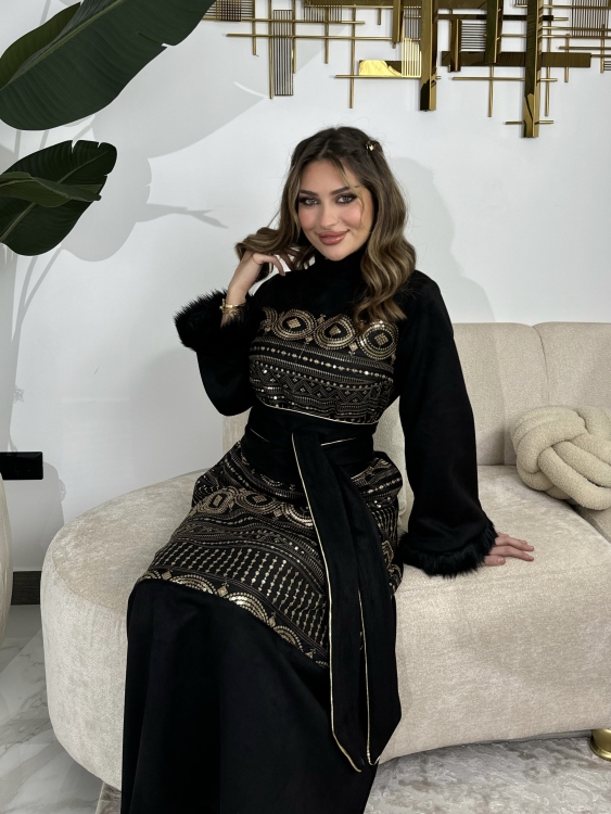 Jalabiya Dress With Fur Collar (نقشة3)جلابية الكشخه 