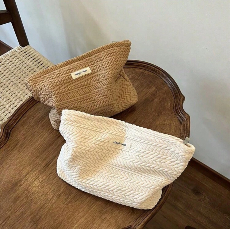 White braided makeup bag