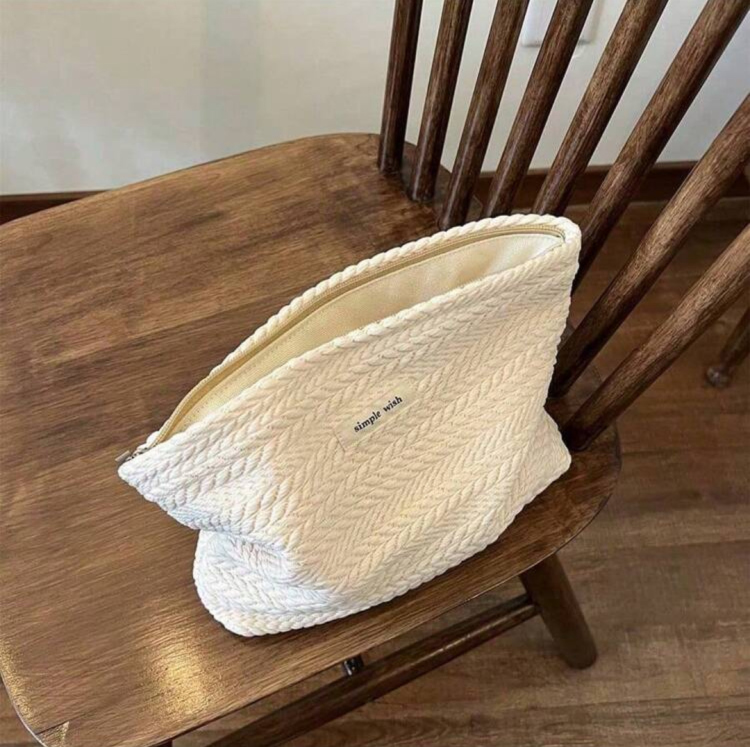 White braided makeup bag