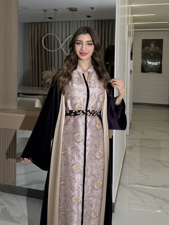 Embroidered Velvet Dress & Velvet Bisht