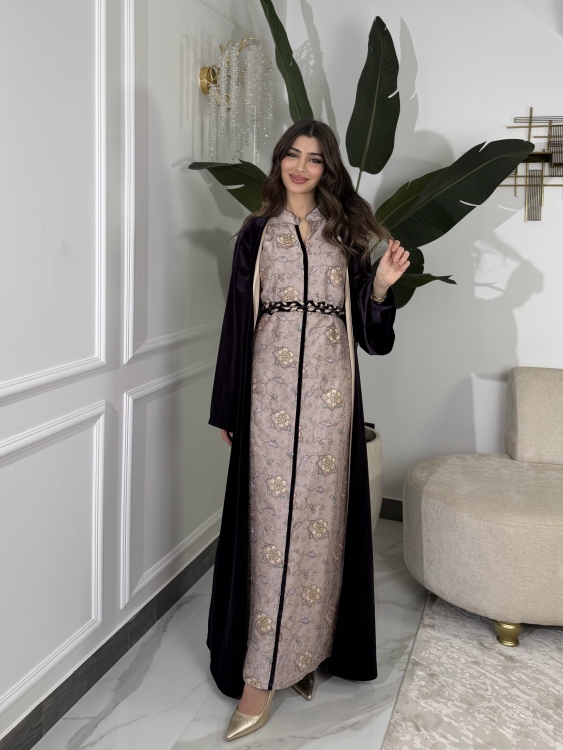 Embroidered Velvet Dress & Velvet Bisht