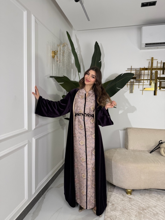 Embroidered Velvet Dress & Velvet Bisht