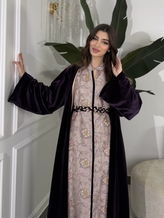 Embroidered Velvet Dress & Velvet Bisht