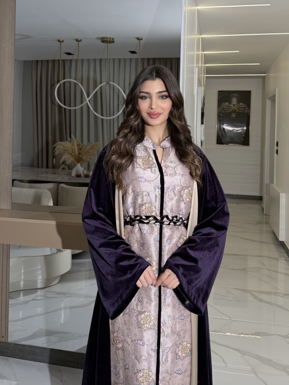 Embroidered Velvet Dress & Velvet Bisht