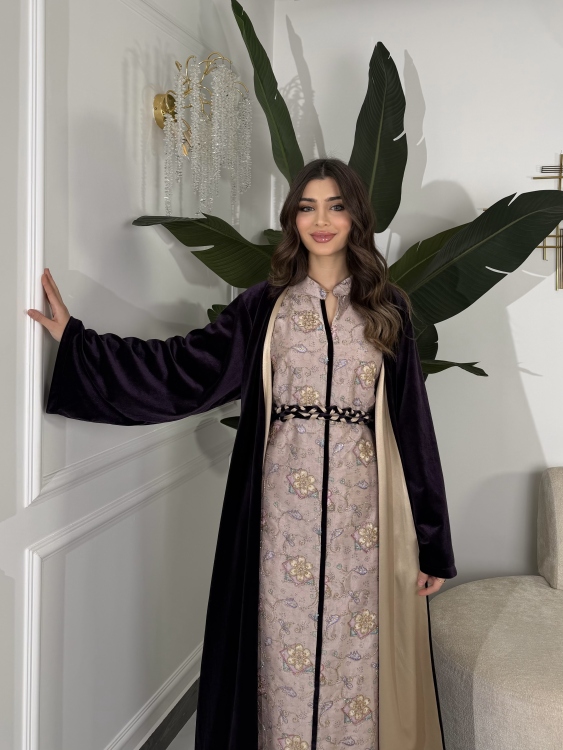 Embroidered Velvet Dress & Velvet Bisht