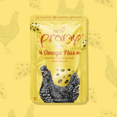 براما باوتشز لجميع القطط بنكهة الدجاج والجبن -أوميجا بلس-جيلي