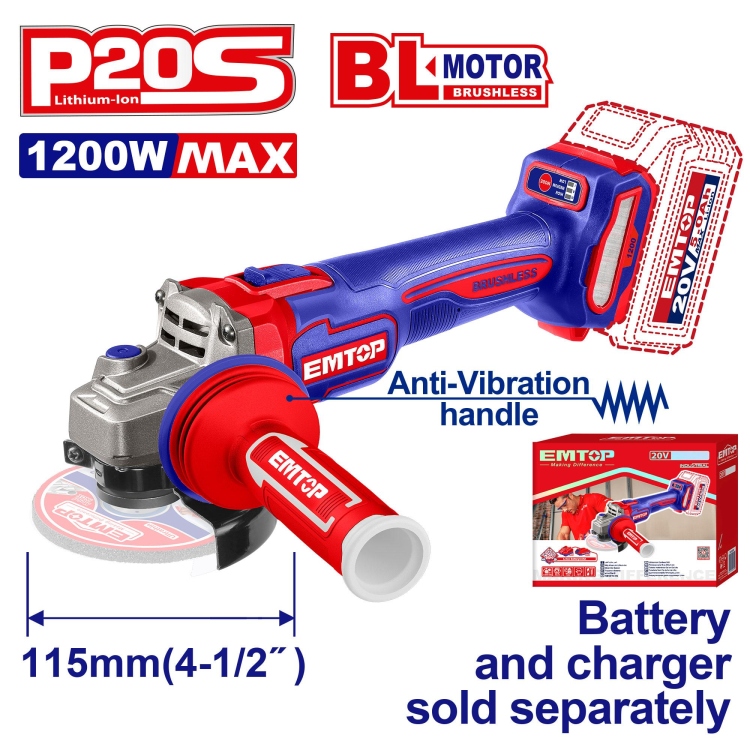 صاروخ 4.5" شحن 20v 1200W بدون بطاريه جديد  ELAG212025  Brushless Motor 