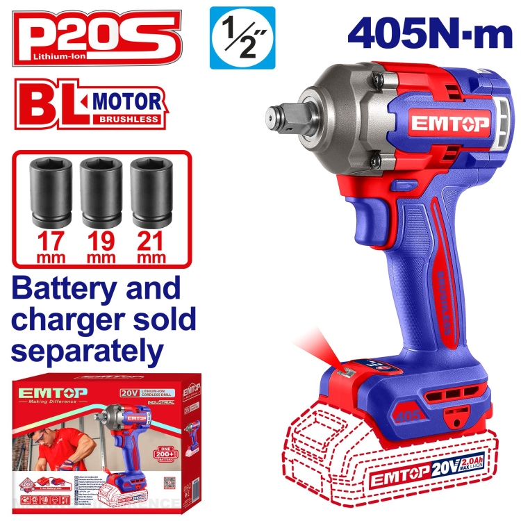 درل بكسات  20V 405N شحن  بدون بطاريه ("1/2)  ECIWL20451     Brushless Motor 