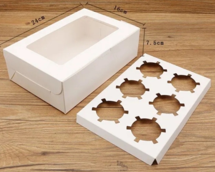 علب كرتون وجه شفاف قياس 16×24 مع قواطع كب كيك