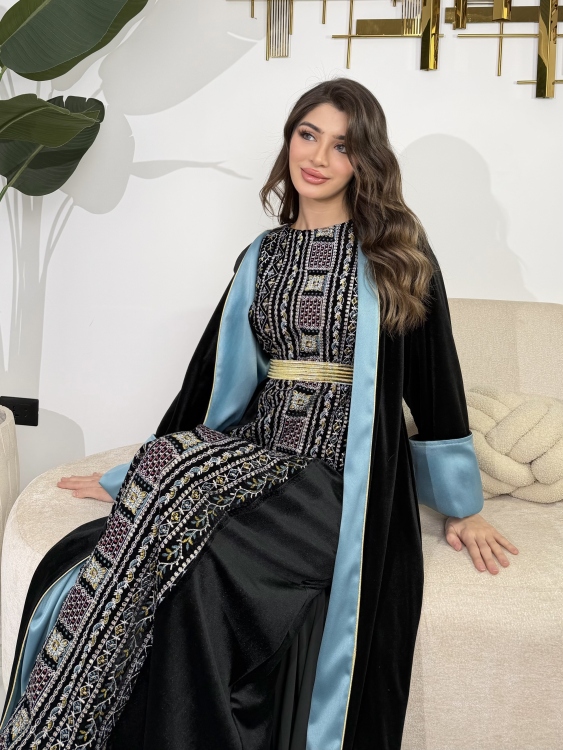 Luxury Velvet Bisht & Dress Set Embroidered جلابية فيروز