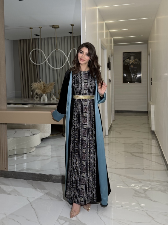 Luxury Velvet Bisht & Dress Set Embroidered جلابية فيروز