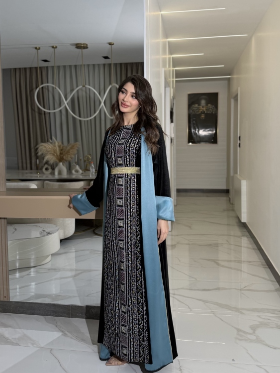 Luxury Velvet Bisht & Dress Set Embroidered جلابية فيروز