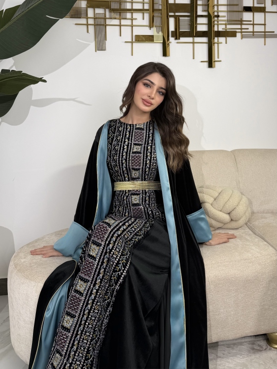 Luxury Velvet Bisht & Dress Set Embroidered جلابية فيروز