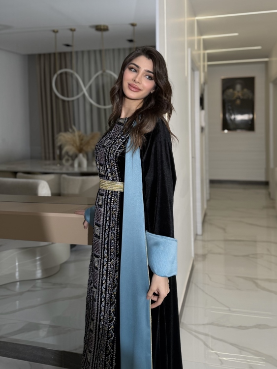 Luxury Velvet Bisht & Dress Set Embroidered جلابية فيروز