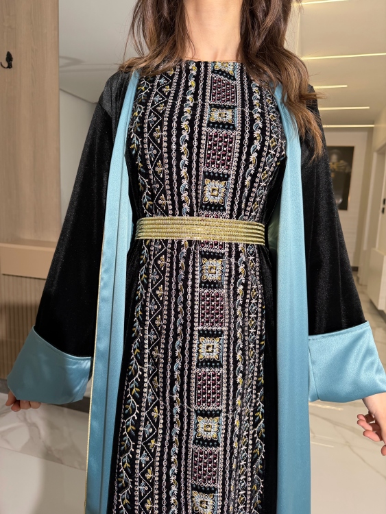 Luxury Velvet Bisht & Dress Set Embroidered جلابية فيروز