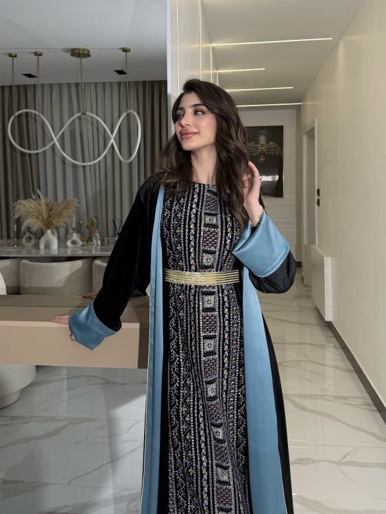 Luxury Velvet Bisht & Dress Set Embroidered جلابية فيروز