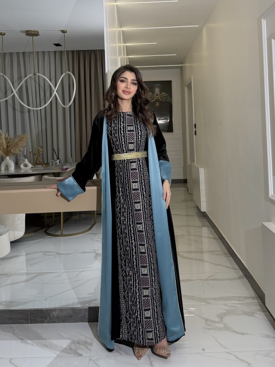 Luxury Velvet Bisht & Dress Set Embroidered جلابية فيروز