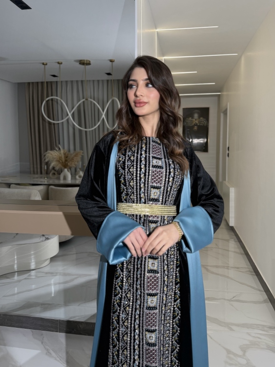 Luxury Velvet Bisht & Dress Set Embroidered جلابية فيروز