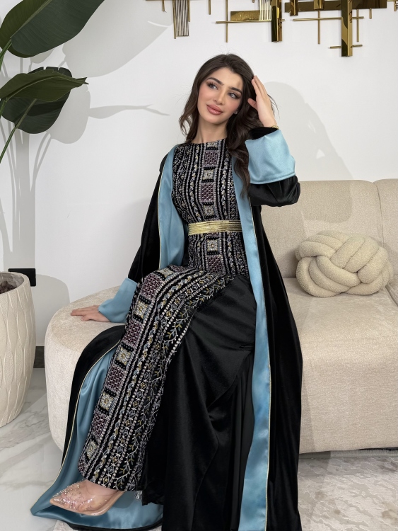 Luxury Velvet Bisht & Dress Set Embroidered جلابية فيروز