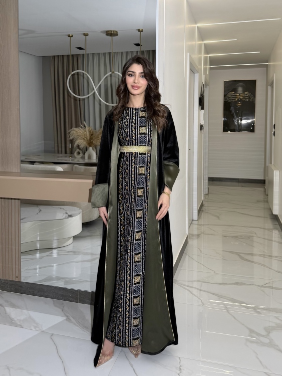 Luxury Velvet Bisht & Dress Set  embroidered 