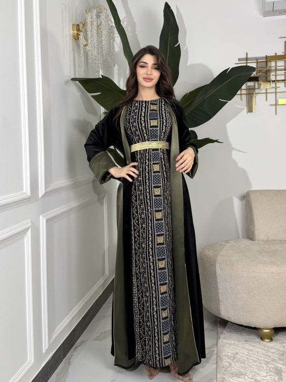Luxury Velvet Bisht & Dress Set  embroidered 