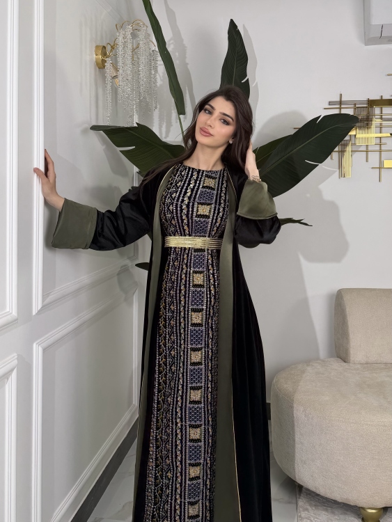 Luxury Velvet Bisht & Dress Set  embroidered 