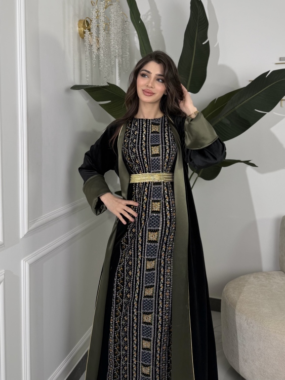 Luxury Velvet Bisht & Dress Set  embroidered 
