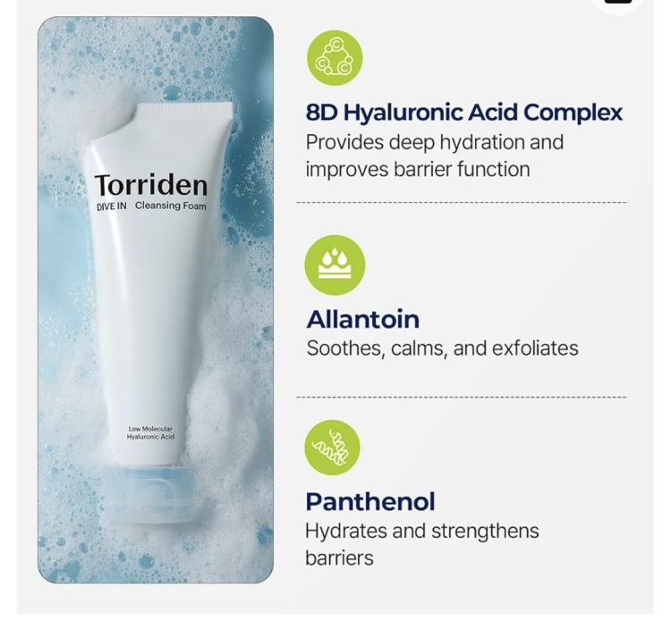 Torriden DIVE-IN Low Molecular Hyaluronic Acid Cleansing توريدن دايف-إن غسول رغوي بحمض الهيالورونيك