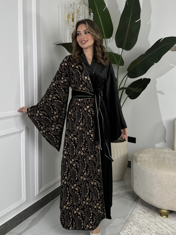 جلابية الشيخه Open Front Jalabiya With Belt  