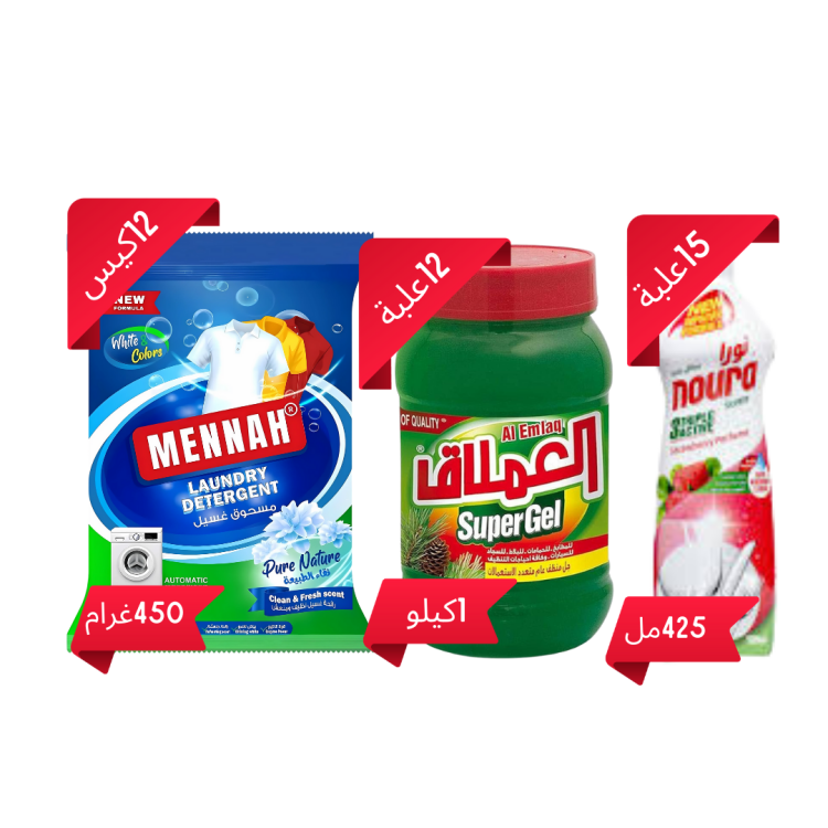 مينه مسحوق450غرام12+جل العملاق1كيلو12+نورا جلي425مل15