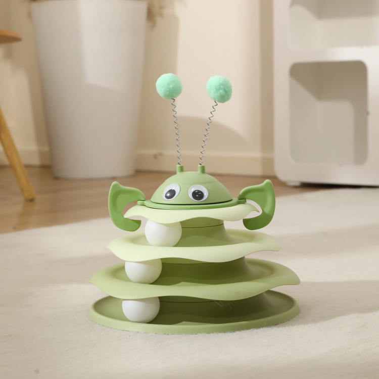 3-Level Cat Tower Toy - Rotating Balls and Bees